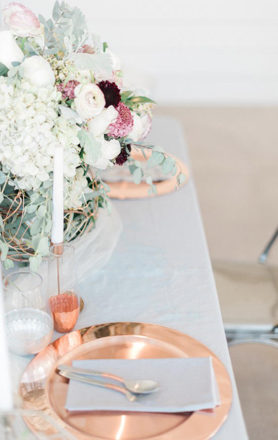 colour schemes copper and grey table setting