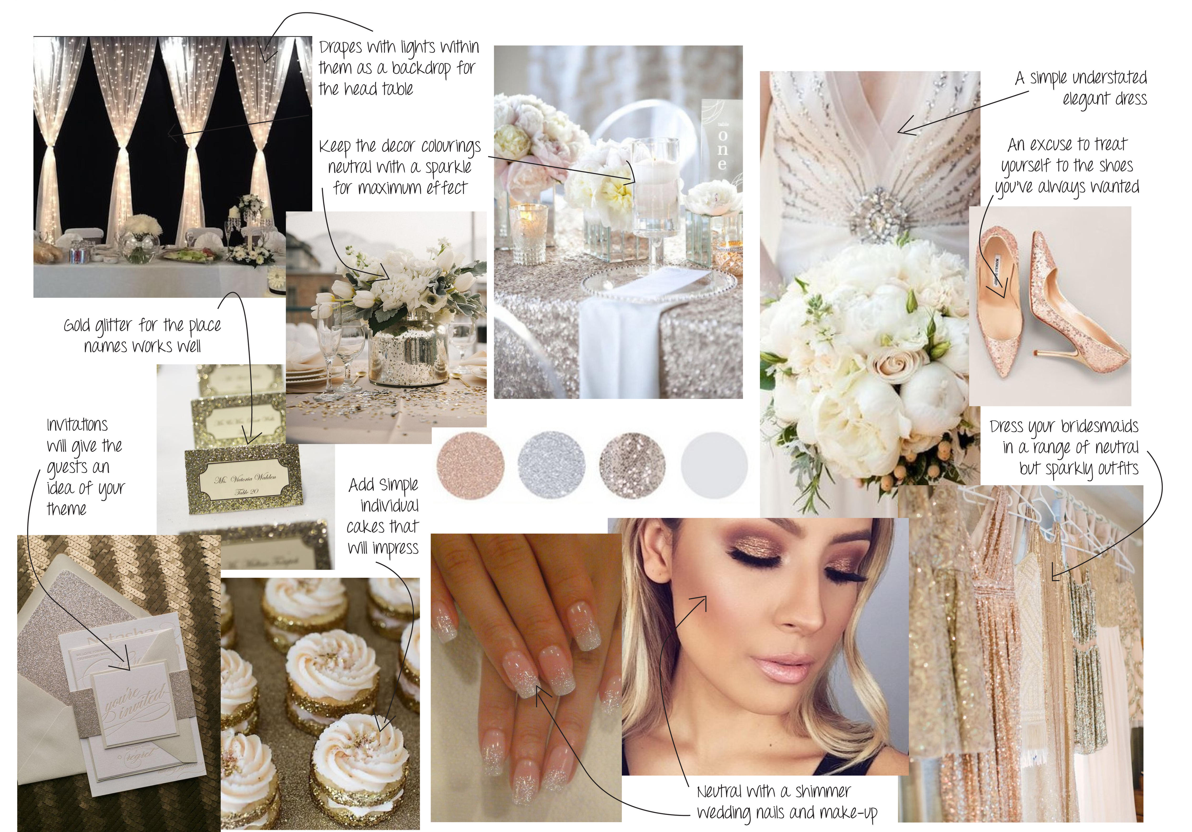 Glitter wedding mood board style