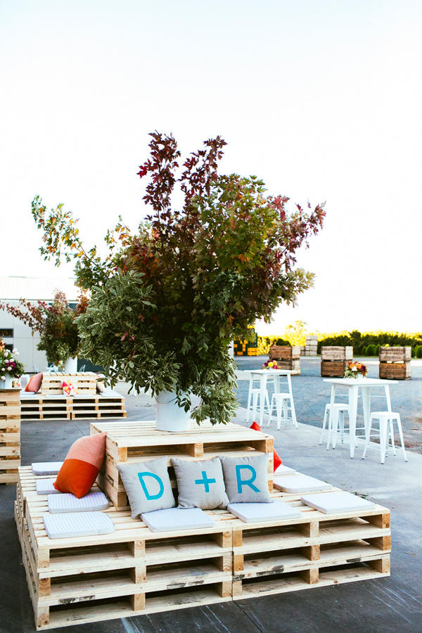 Pallet seating wedding lounge area style