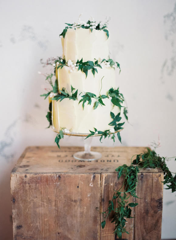 industrial wedding chic greenery 3 tier cake