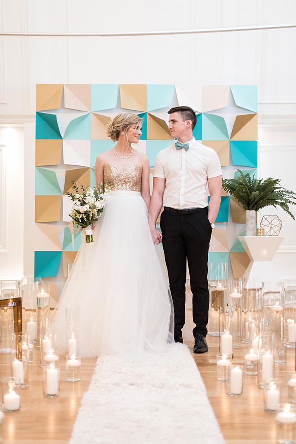 geometric paper wedding ceremony backdrop