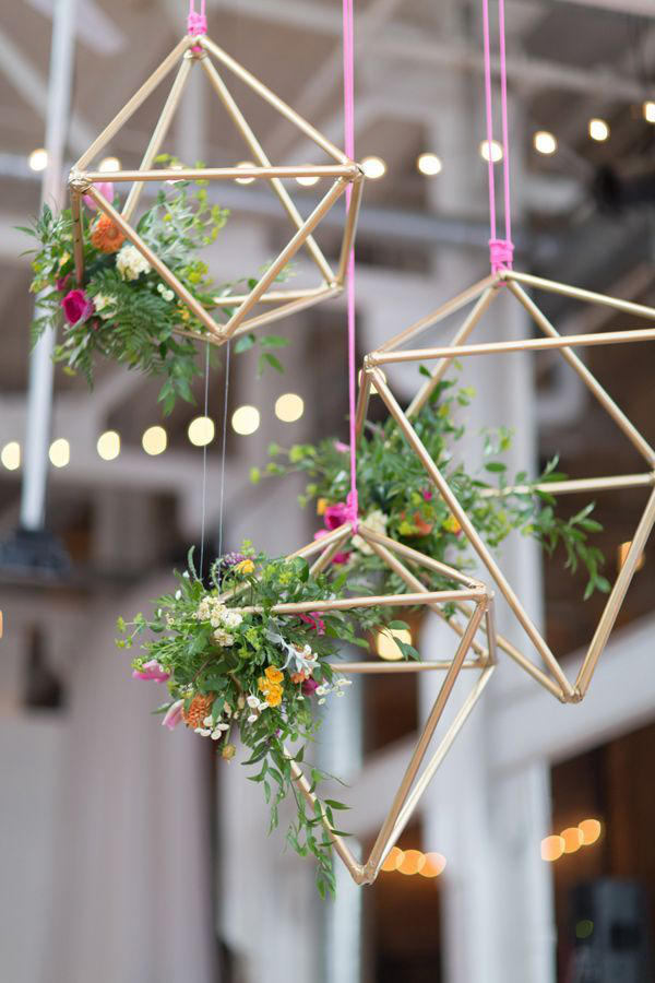 hanging geometrics for warehouse wedding