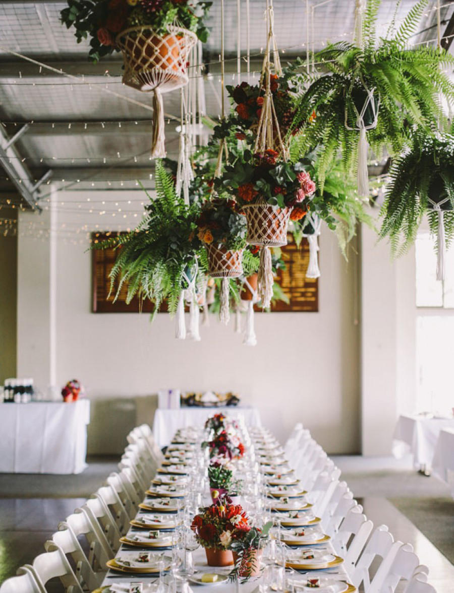 tropical wedding macrame hanging pots