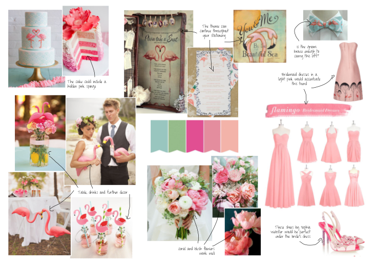 Flamingos wedding mood board styling ideas