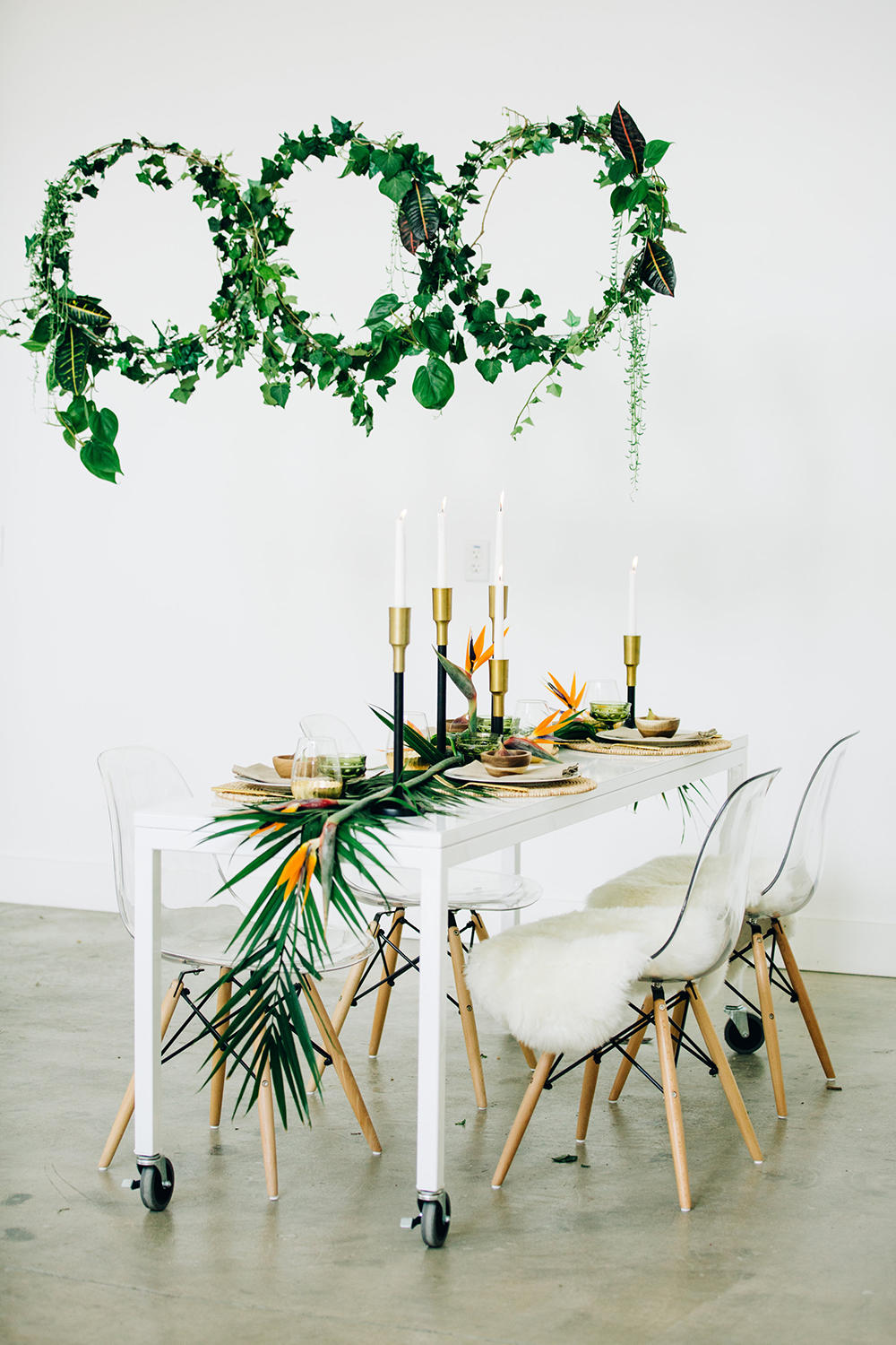 tropical wedding table with greenery