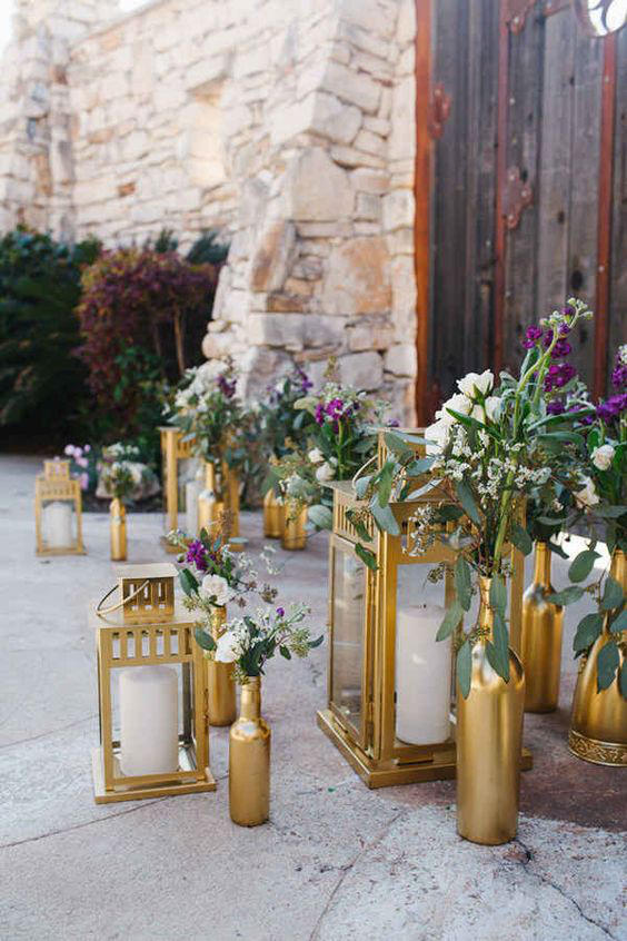 Edgy Lighting Ideas for Your Wedding gold lantern styling