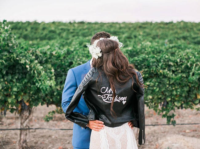 monochrome wedding biker