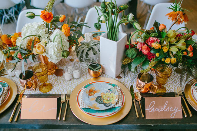 retro urban wedding table display