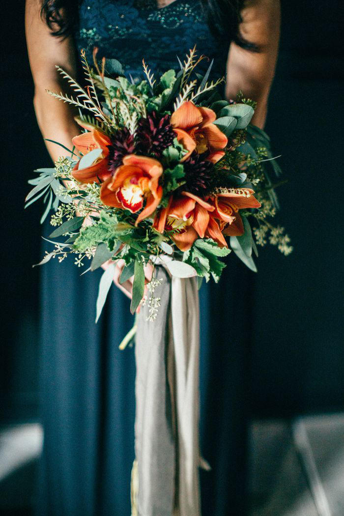 teal and copper wedding bouquet