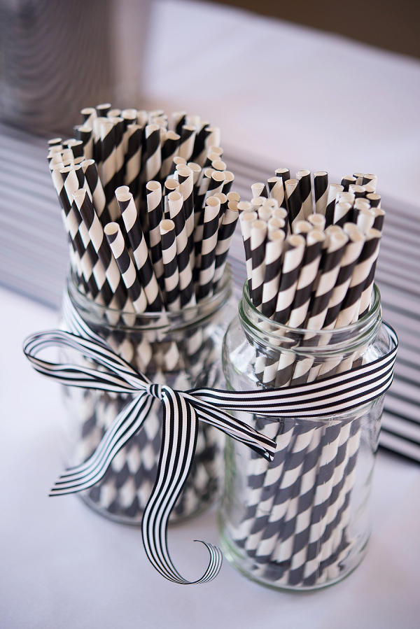 monochrome wedding paper straws styling