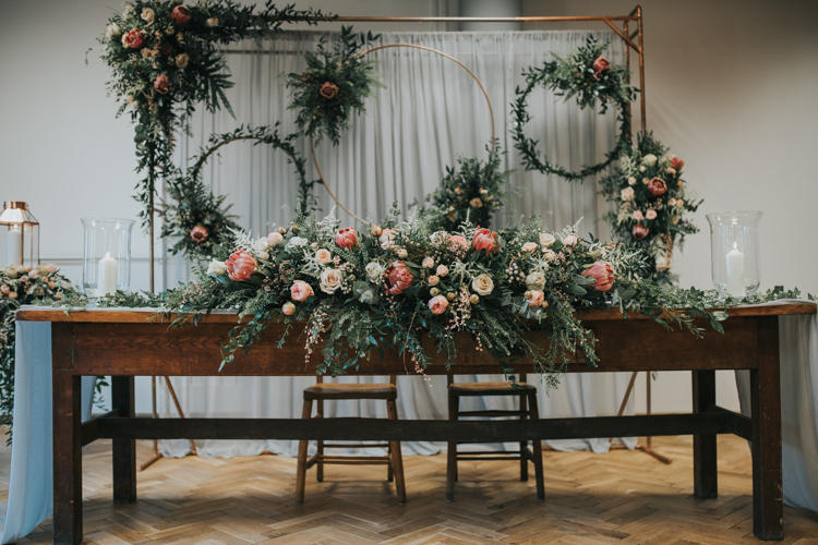 romantic industrial floral arrangements