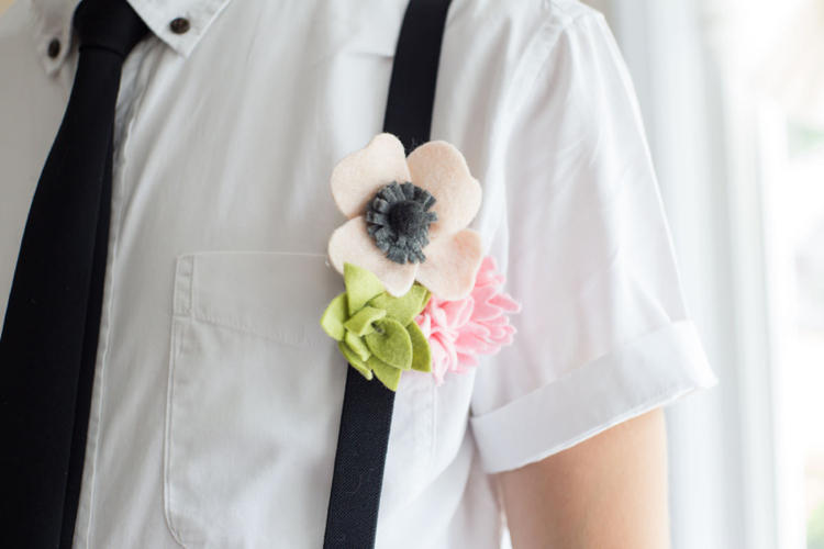 monochrome wedding felt flowers