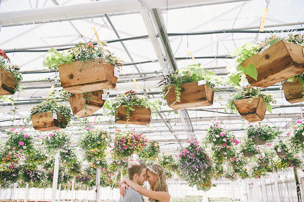 greenhouse theme wedding hanging installation