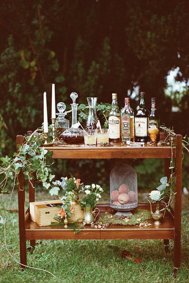 self service cocktails wedding cart