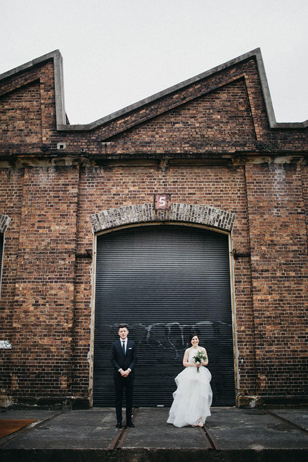 urban wedding at a factory bride and groom