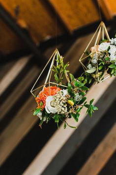 retro urban wedding hanging floral display