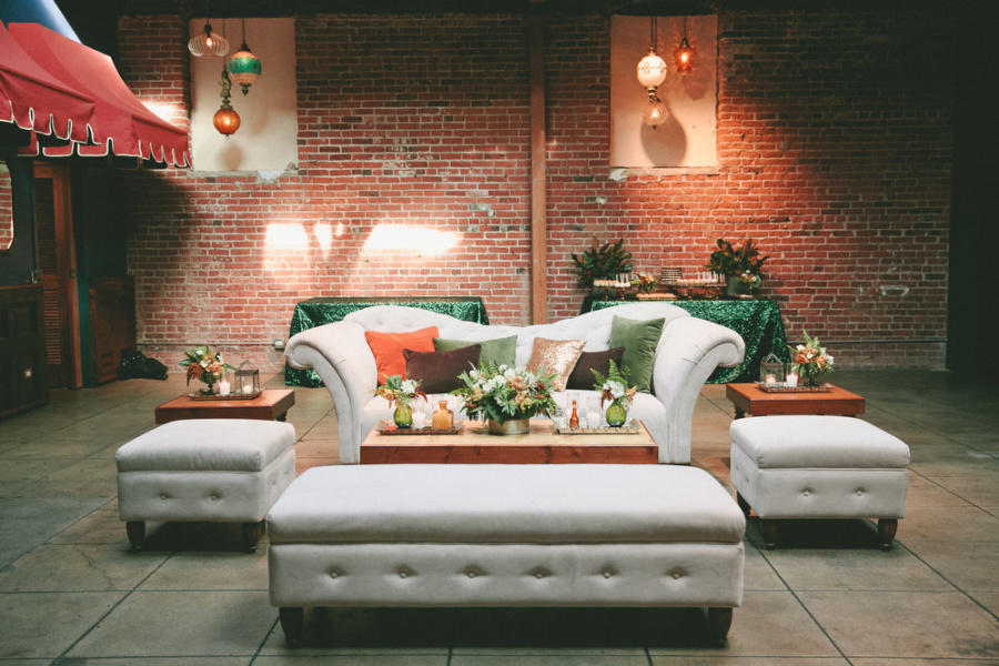 Modern industrial wedding lounge area idea