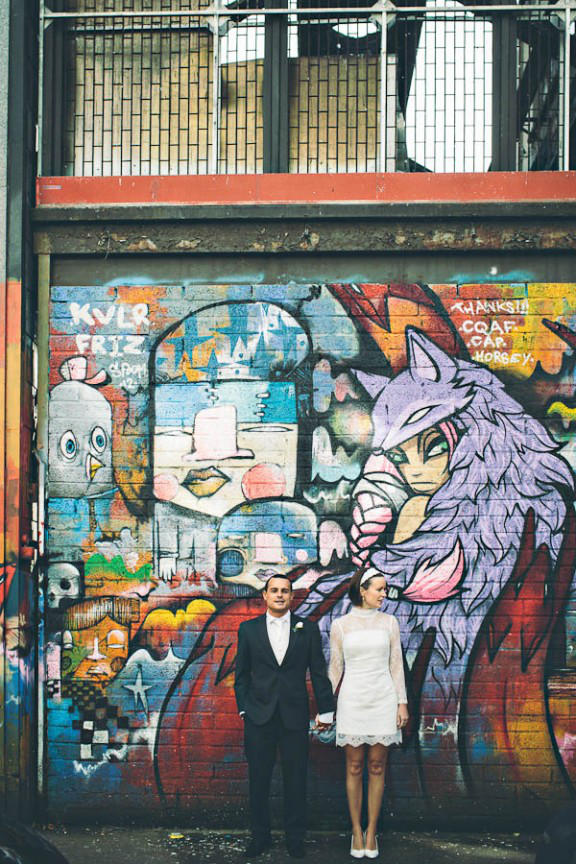 Warehouse wedding graffiti styling