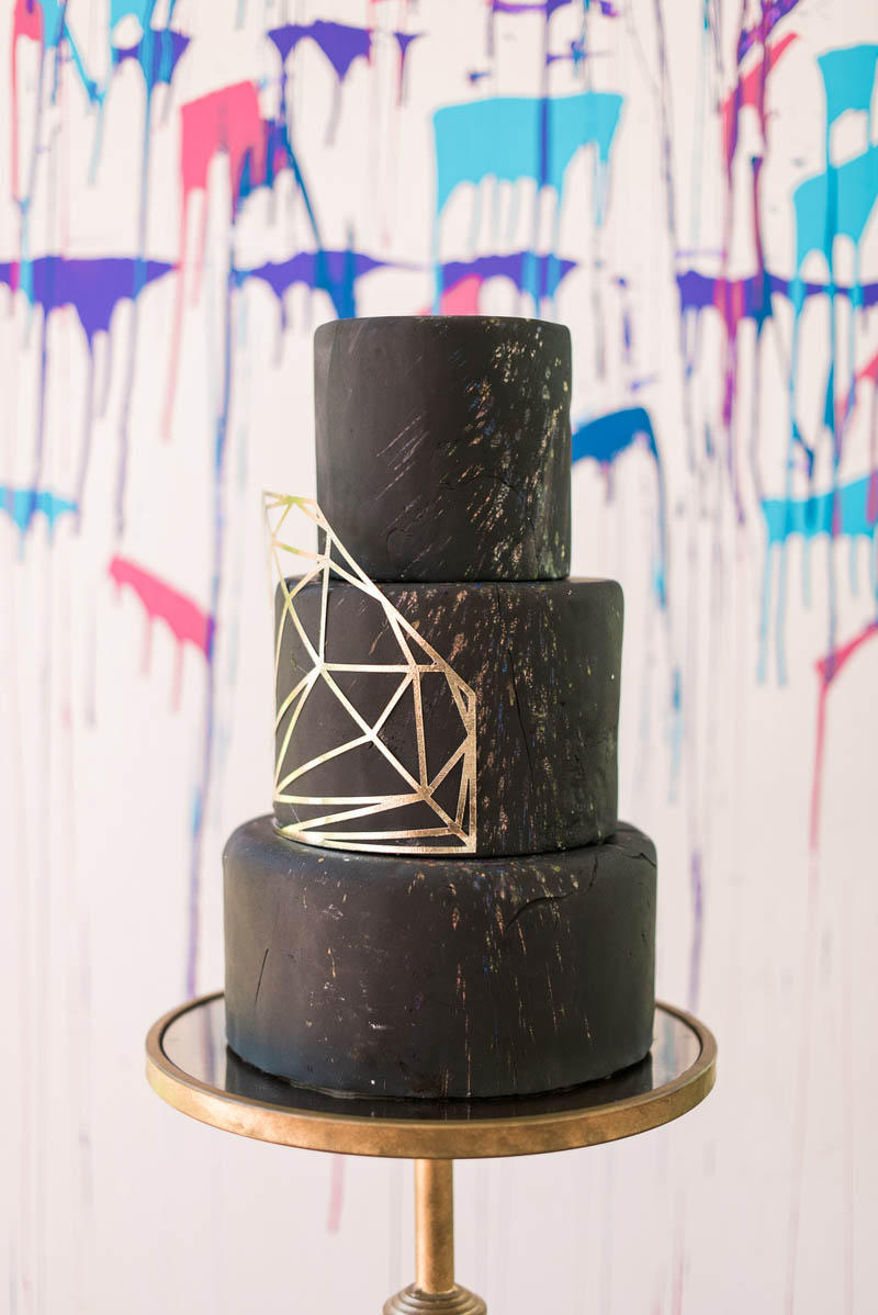 geometric cool black gold wedding cake