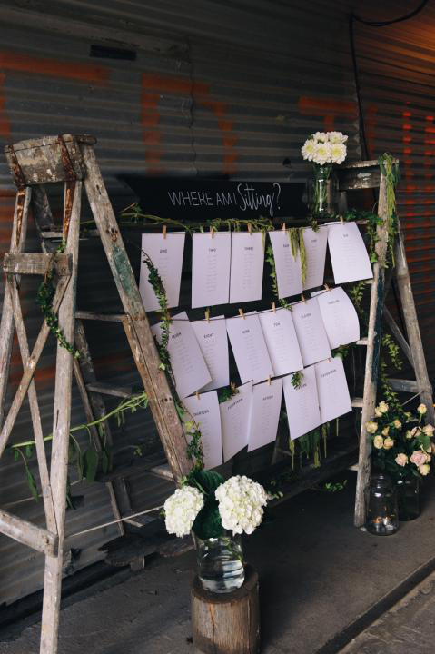 wedding seating plan step ladders styling