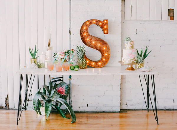 tropical wedding large letter styling