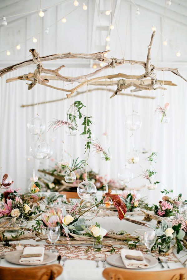 drift wood natural wedding hanging installation