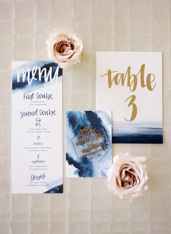 Blue gold wedding stationary