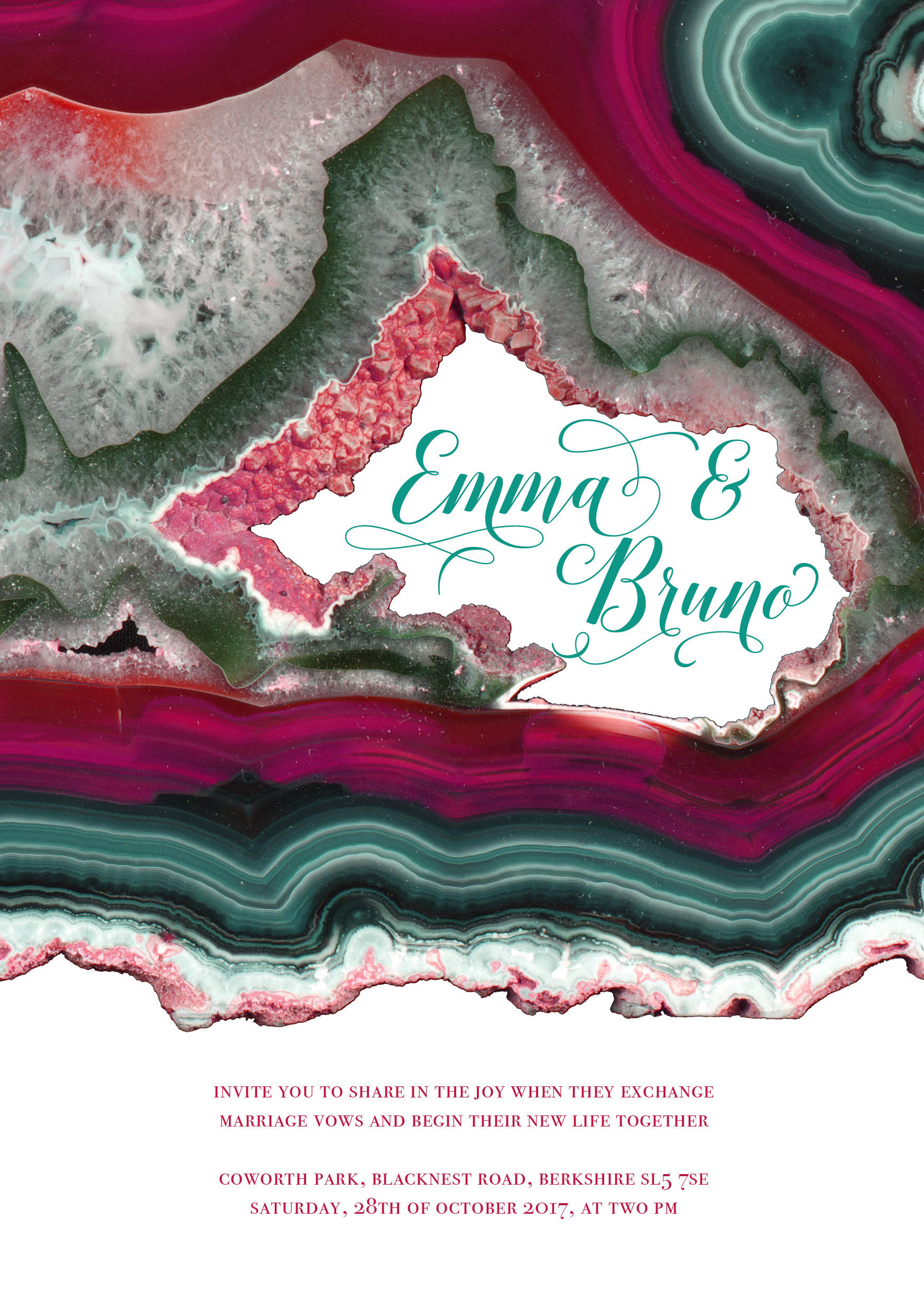 rich geode wedding stationery