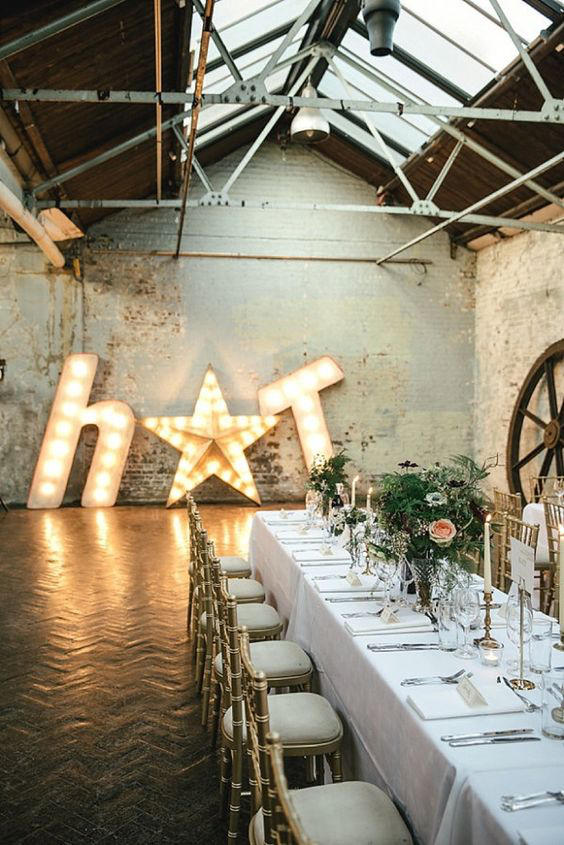 warehouse wedding light up letters