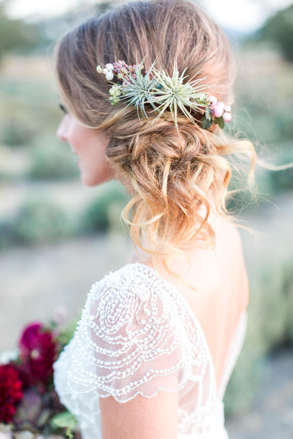 wedding succulents hair style idea