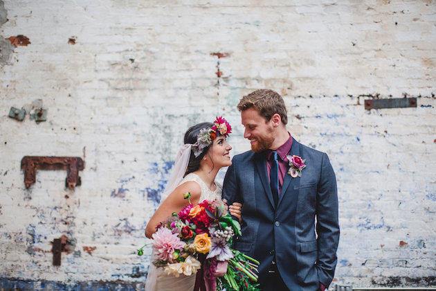 Warehouse wedding bride and groom