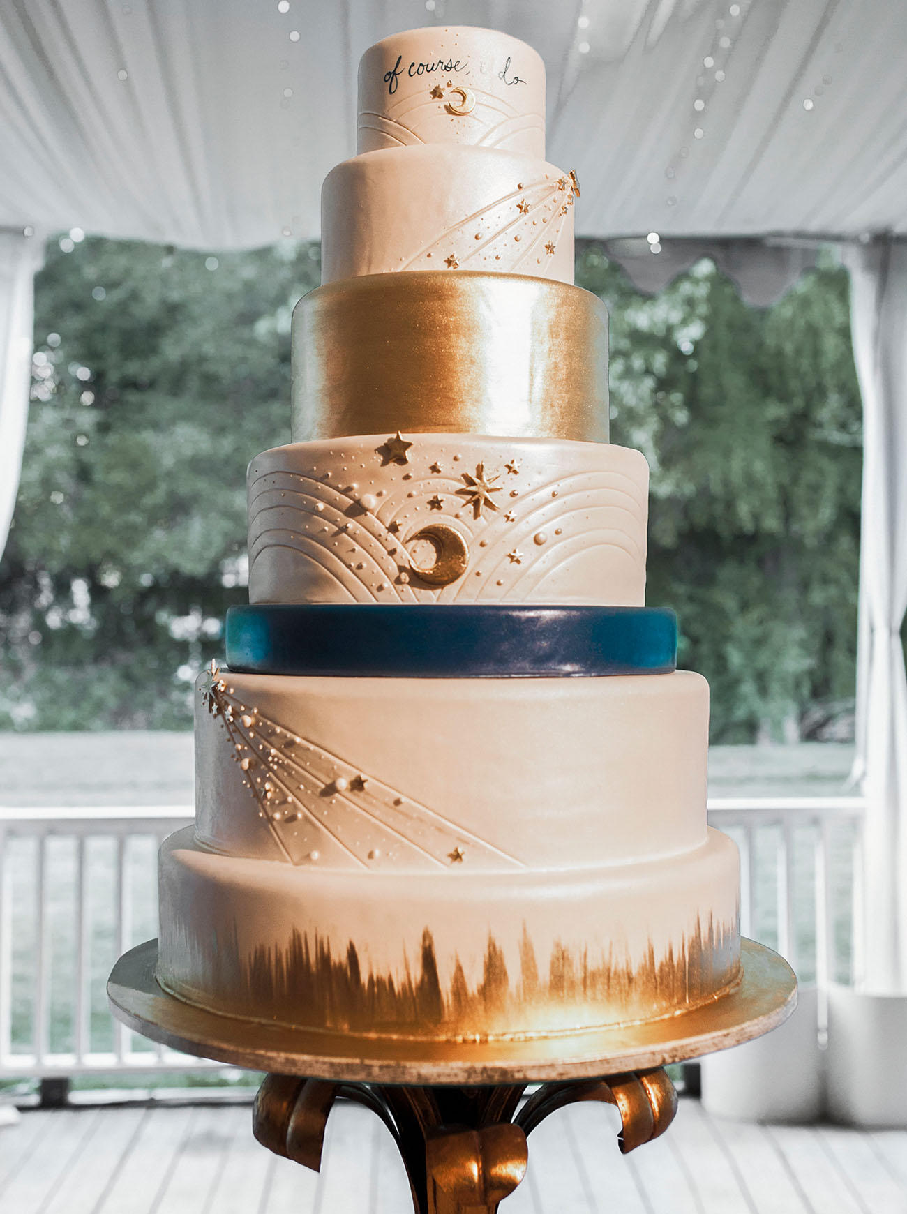 celestial wedding ideas 6 layer cake styling