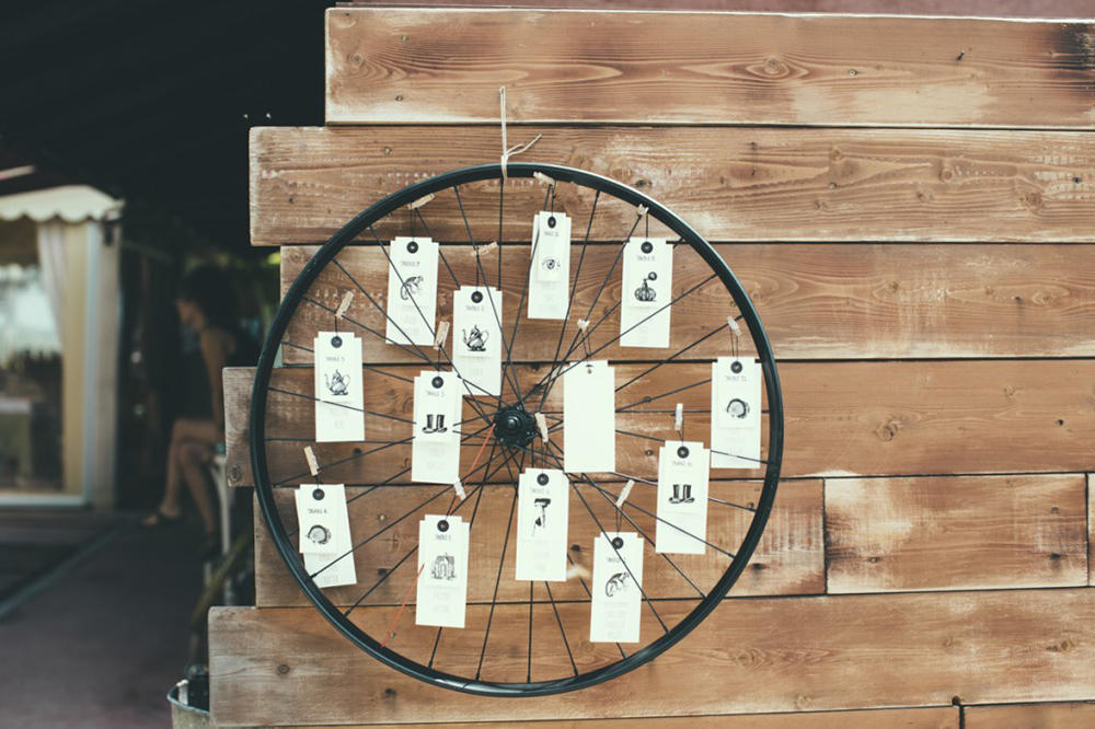 wedding seating plan vintage wheel