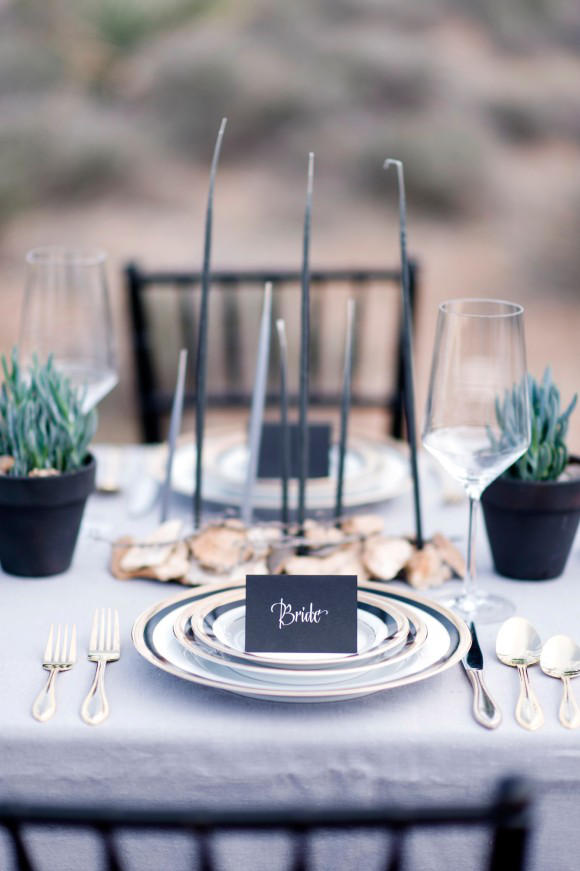 monochrome wedding place setting