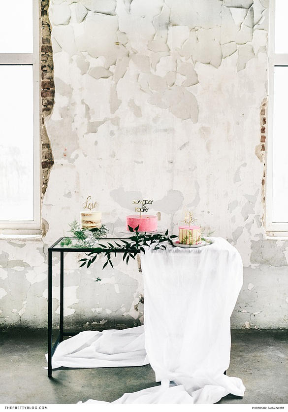 romantic industrial wedding cake styling