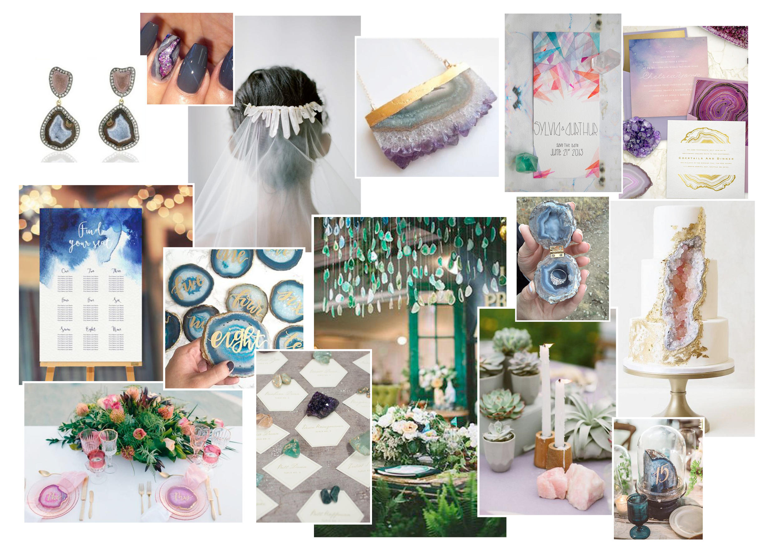 geode effect wedding moodboard