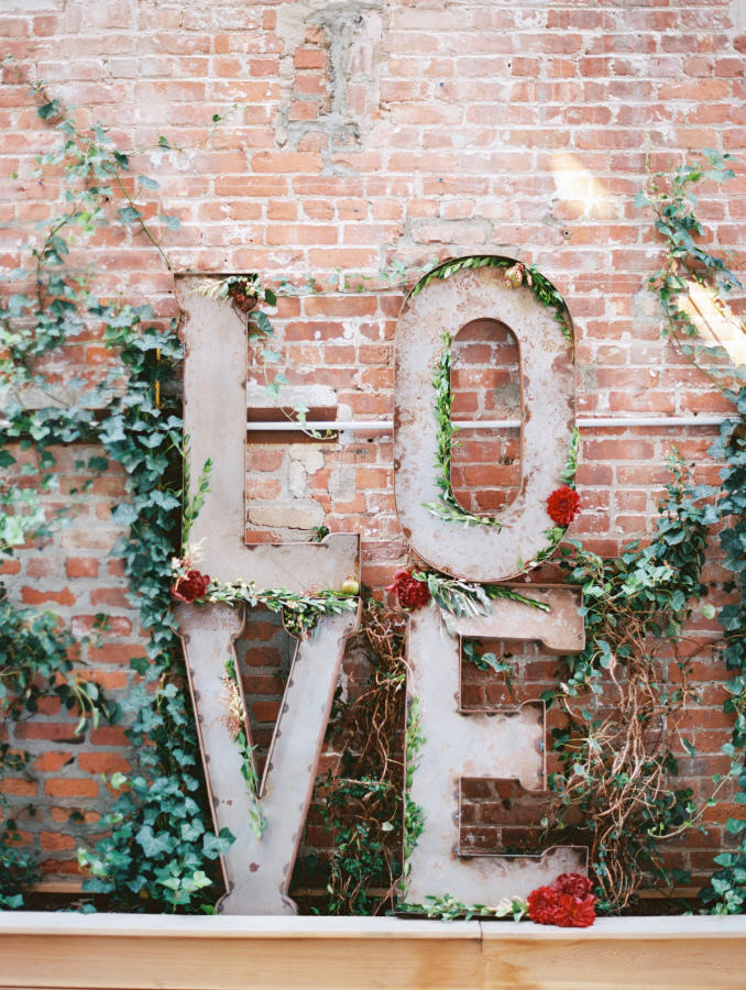 industrial wedding ceremony backdrop