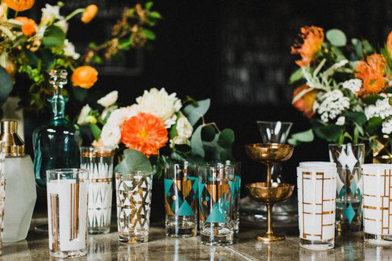 retro urban wedding bar styling