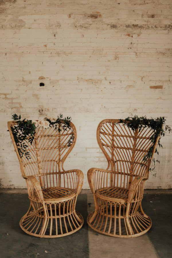 Peacock chairs wedding lounge area styling