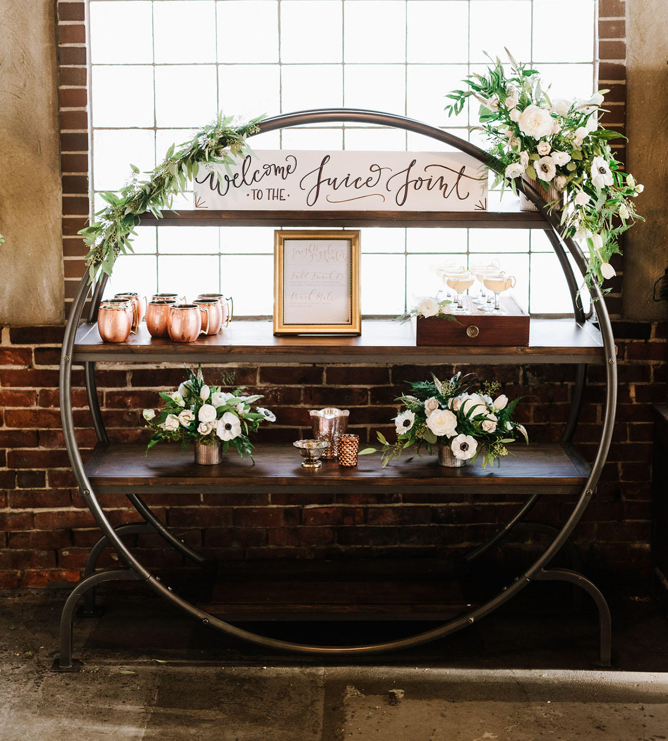 industrial wedding with greenery styling idea