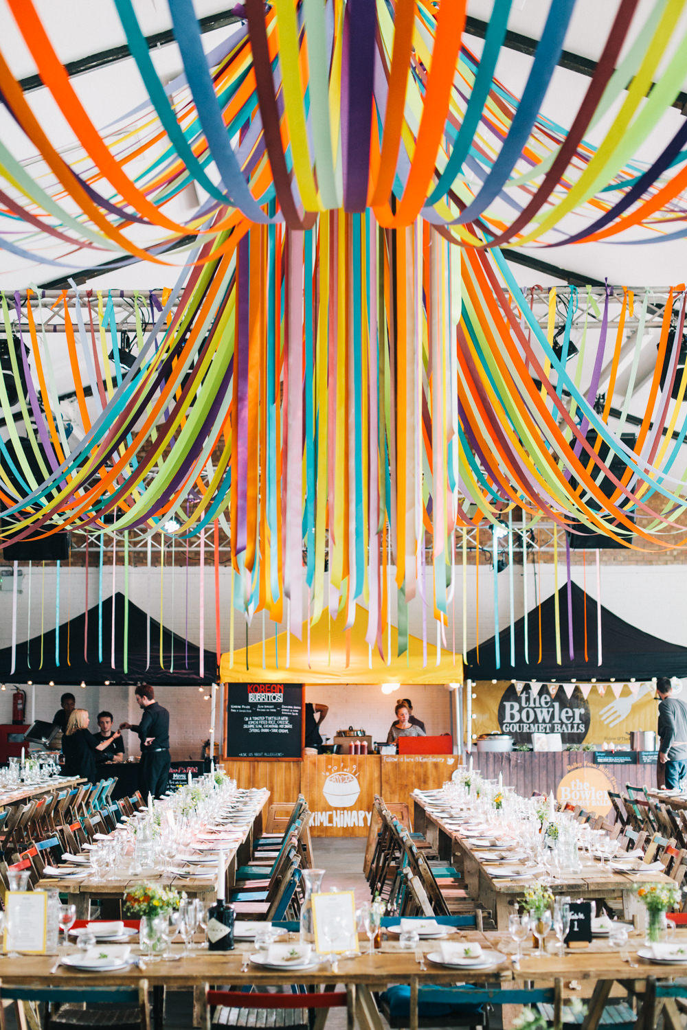 Warehouse wedding ribbon syling