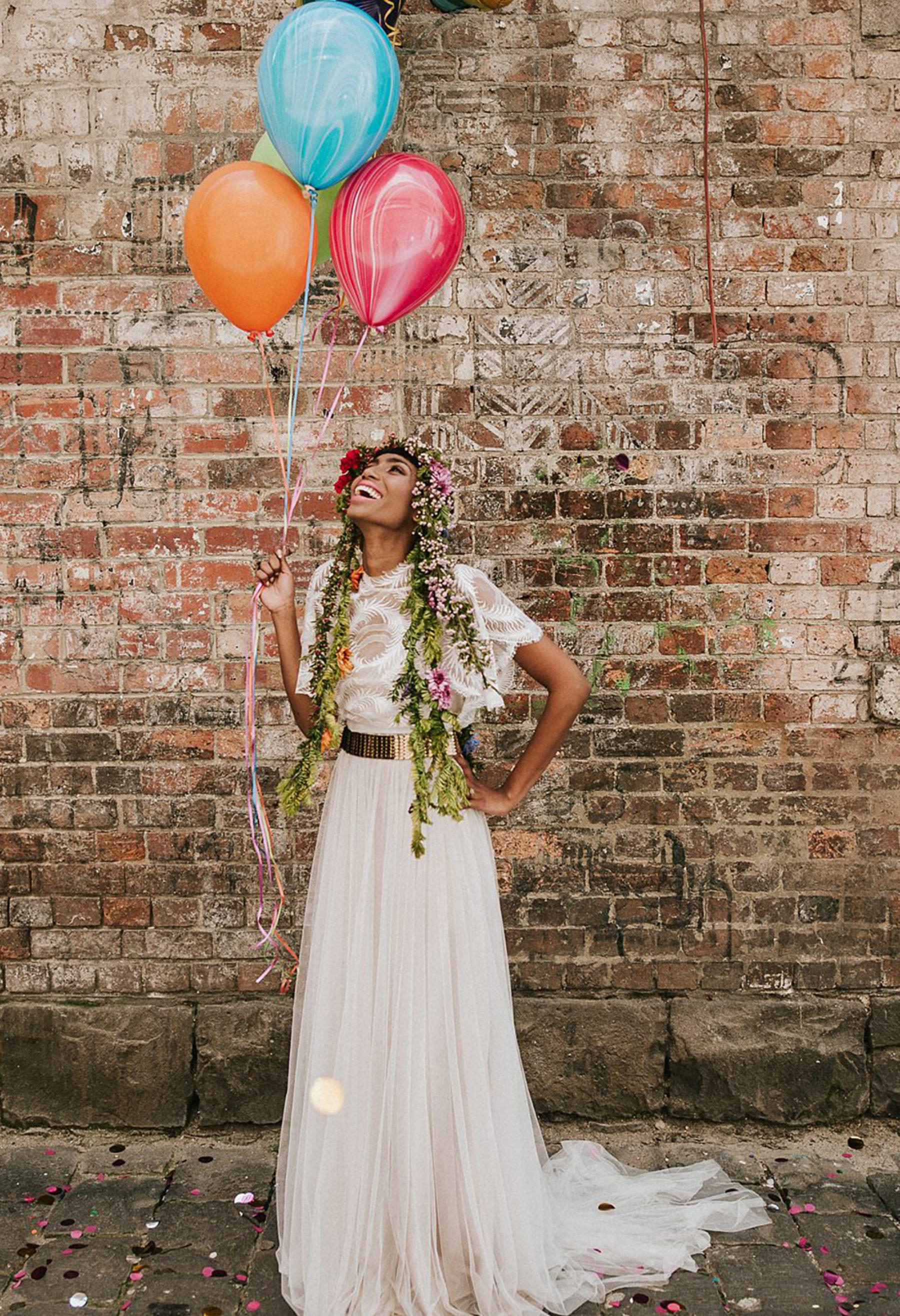 Warehouse wedding balloons styling