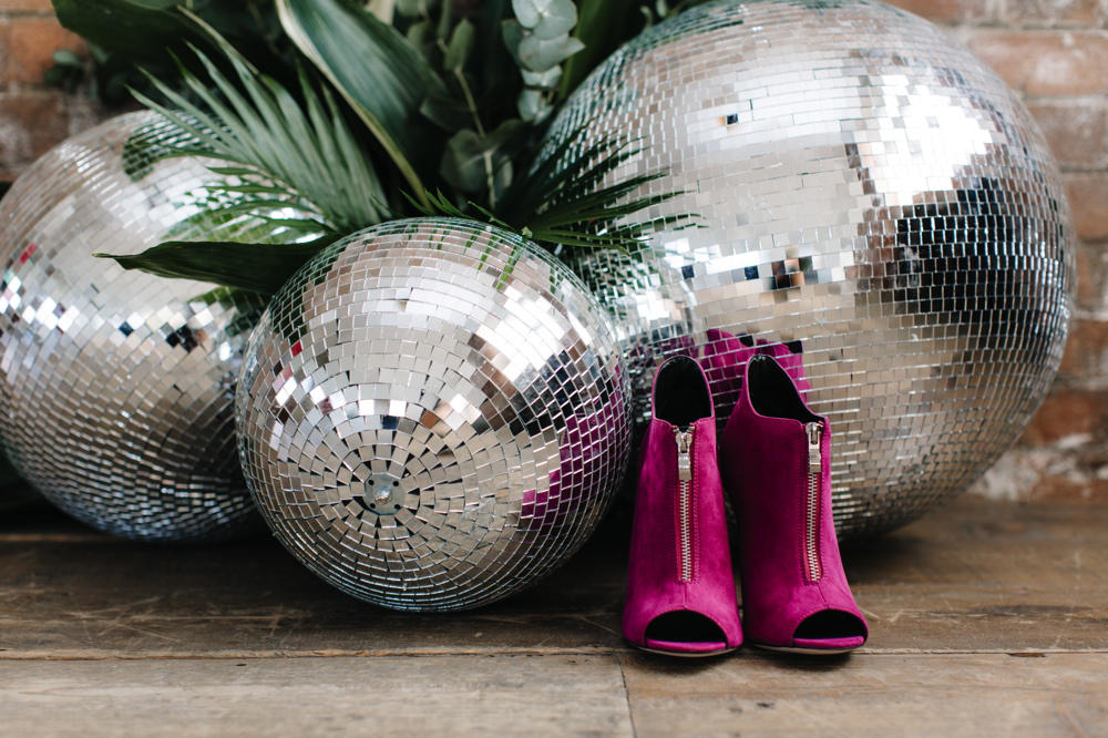 Wedding dance-floor mirror ball styling