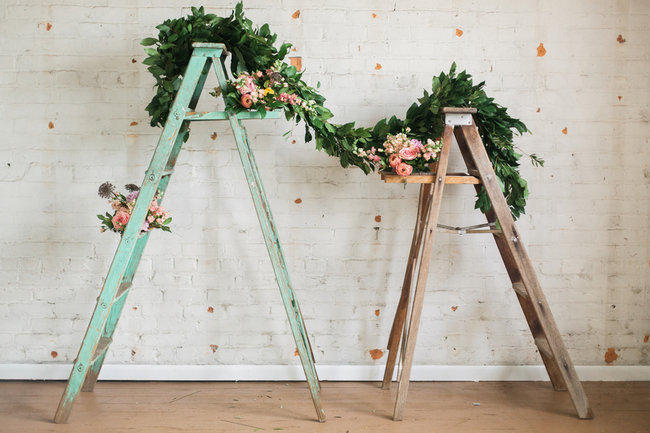 step ladder wedding ceremony backdrop