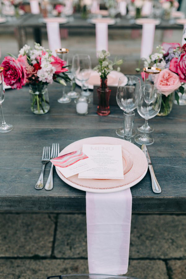 romantic industrial wedding place setting