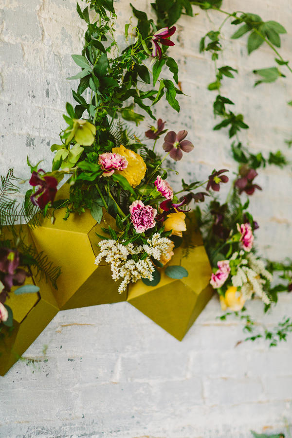 mustard yellow wedding floral wall display